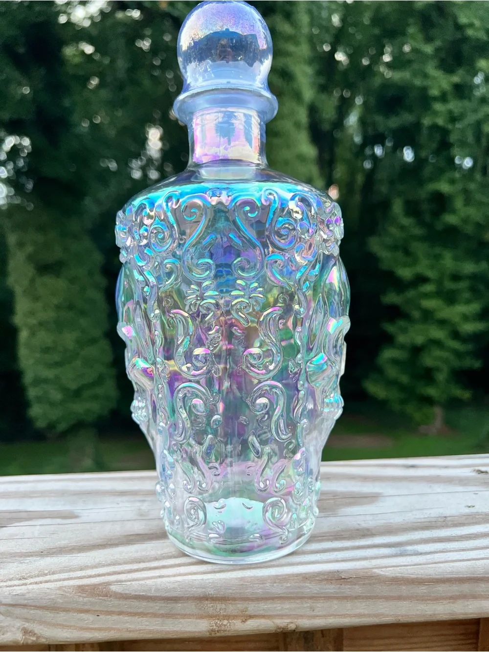 Iridescent Glass Decanter w/skull design